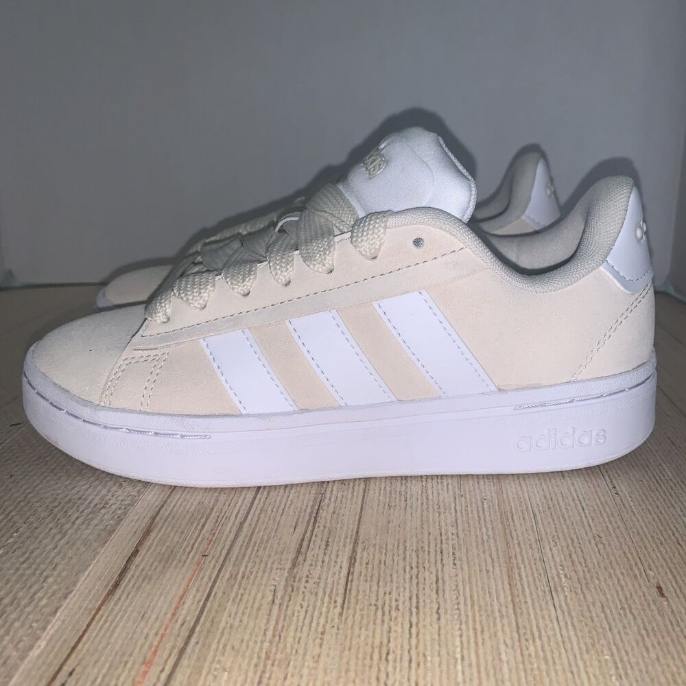Adidas Grand Court Alpha Womens 6 Beige/White Athletic Casual Sneaker Preppy